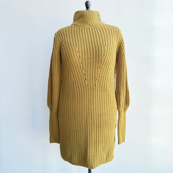 Anthropologie Dresses & Skirts - Anthropologie Moon River L Olive Funnel Neck Puff Sleeve Sweater Dress Cozy Chic